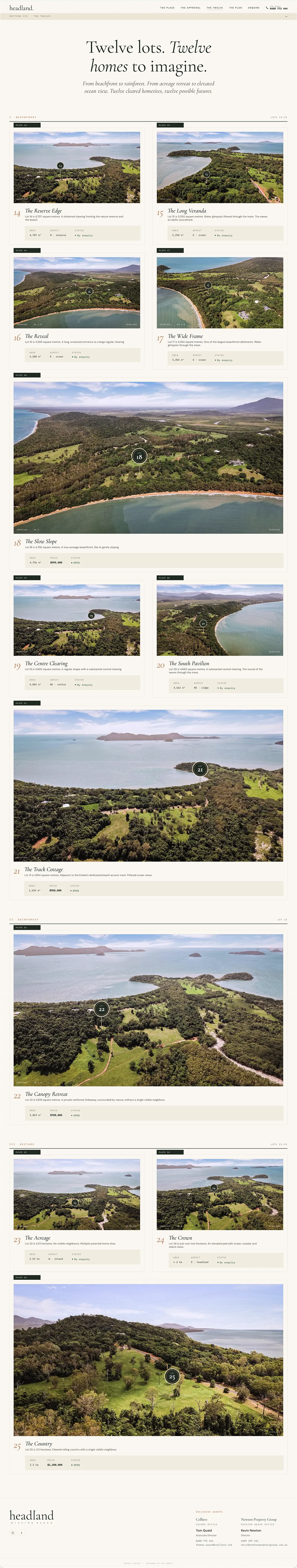 Headland, the lot selector, the whole page