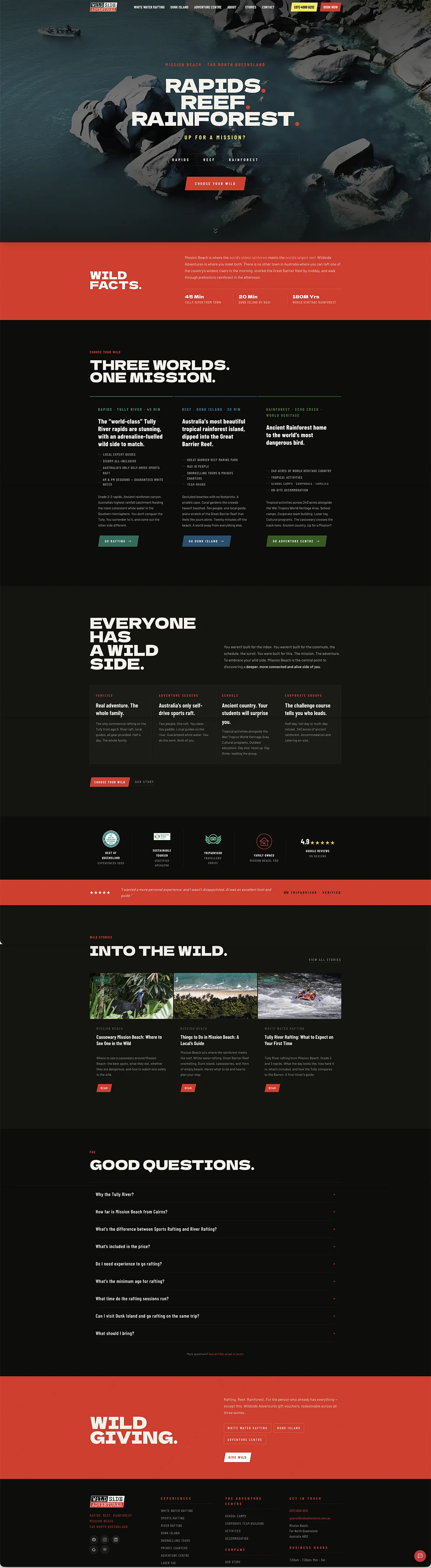 The rebuilt Wildside Adventures homepage, the whole page