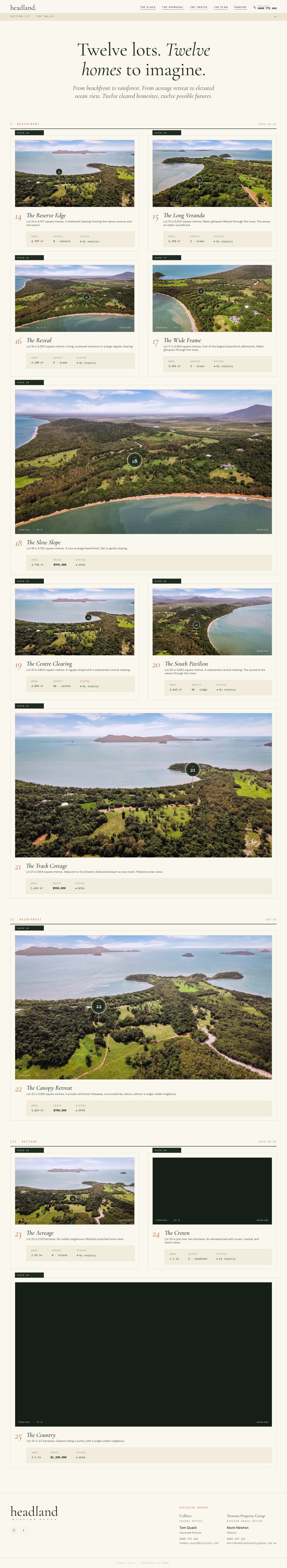 Headland, The Twelve, the lot selector, the whole page